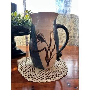 Vintage Hand Painted Signed One of a Kind Stoneware Pottery Pitcher Wheat Grass